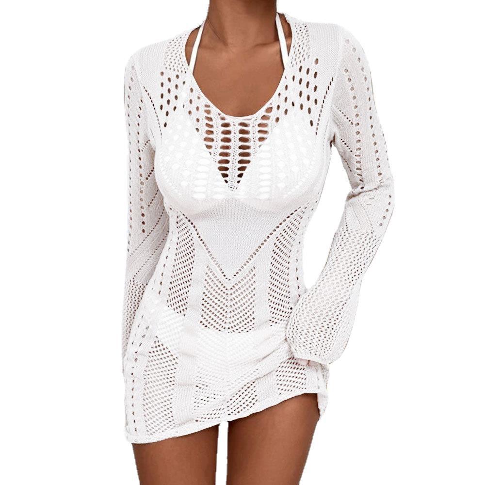 Summer swimwear new sexy see-through hollow knitted beach cover-up 136