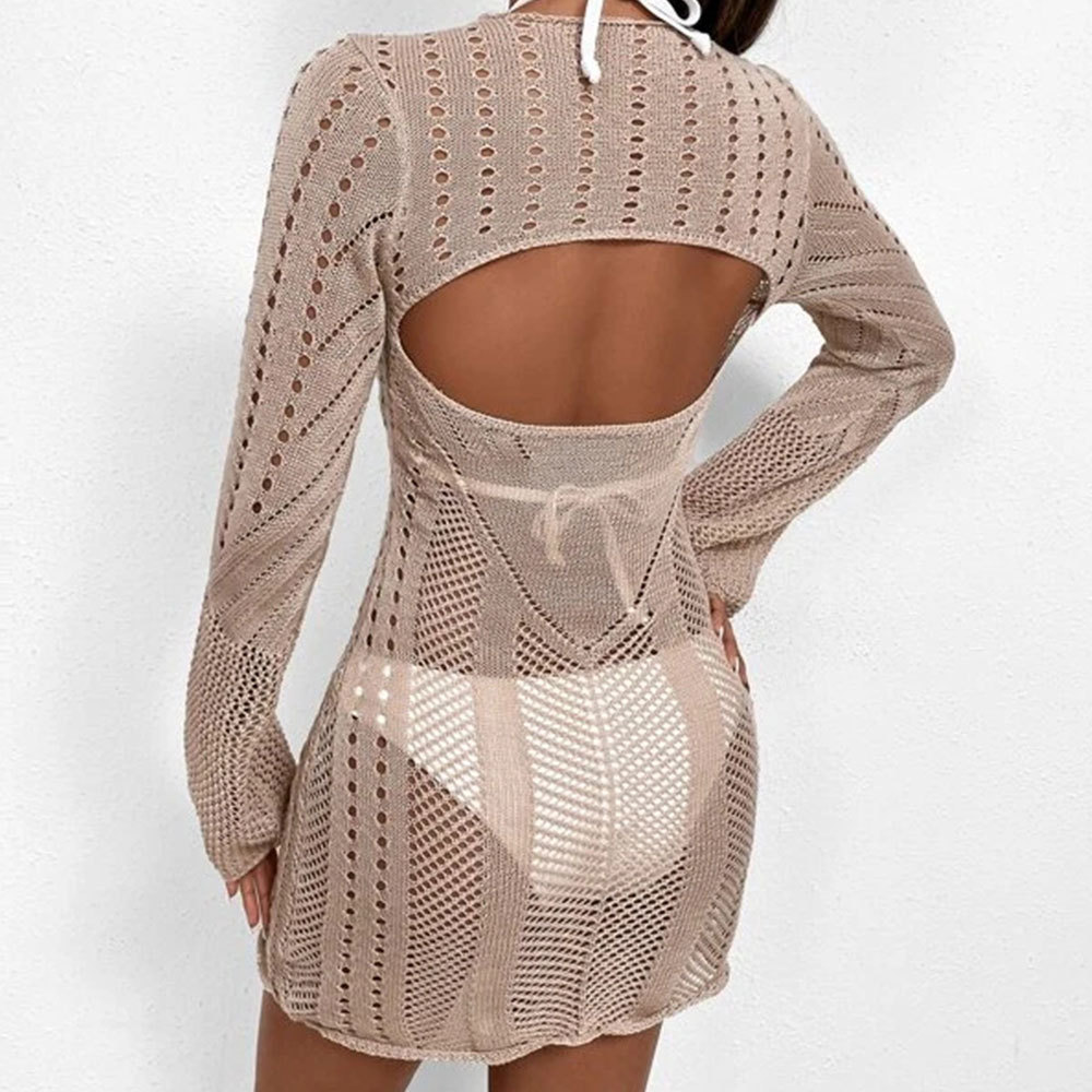 Summer swimwear new sexy see-through hollow knitted beach cover-up 136